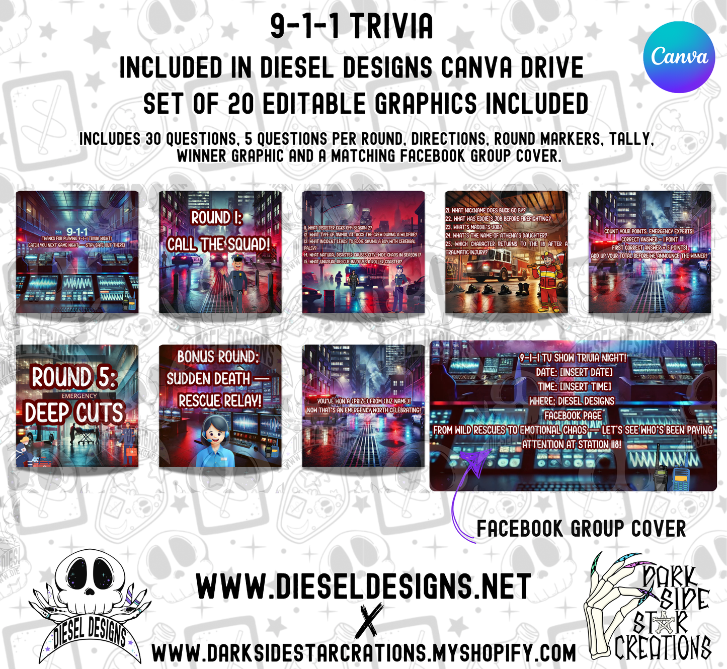 9-1-1 Trivia Game | Canva Template | Fully Editable | Facebook | Engagement