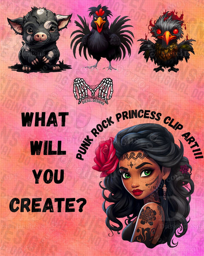 Punk Rock Princess AI Assisted Clipart | 300 DPI | Transparent PNG | Clipart | Bundle