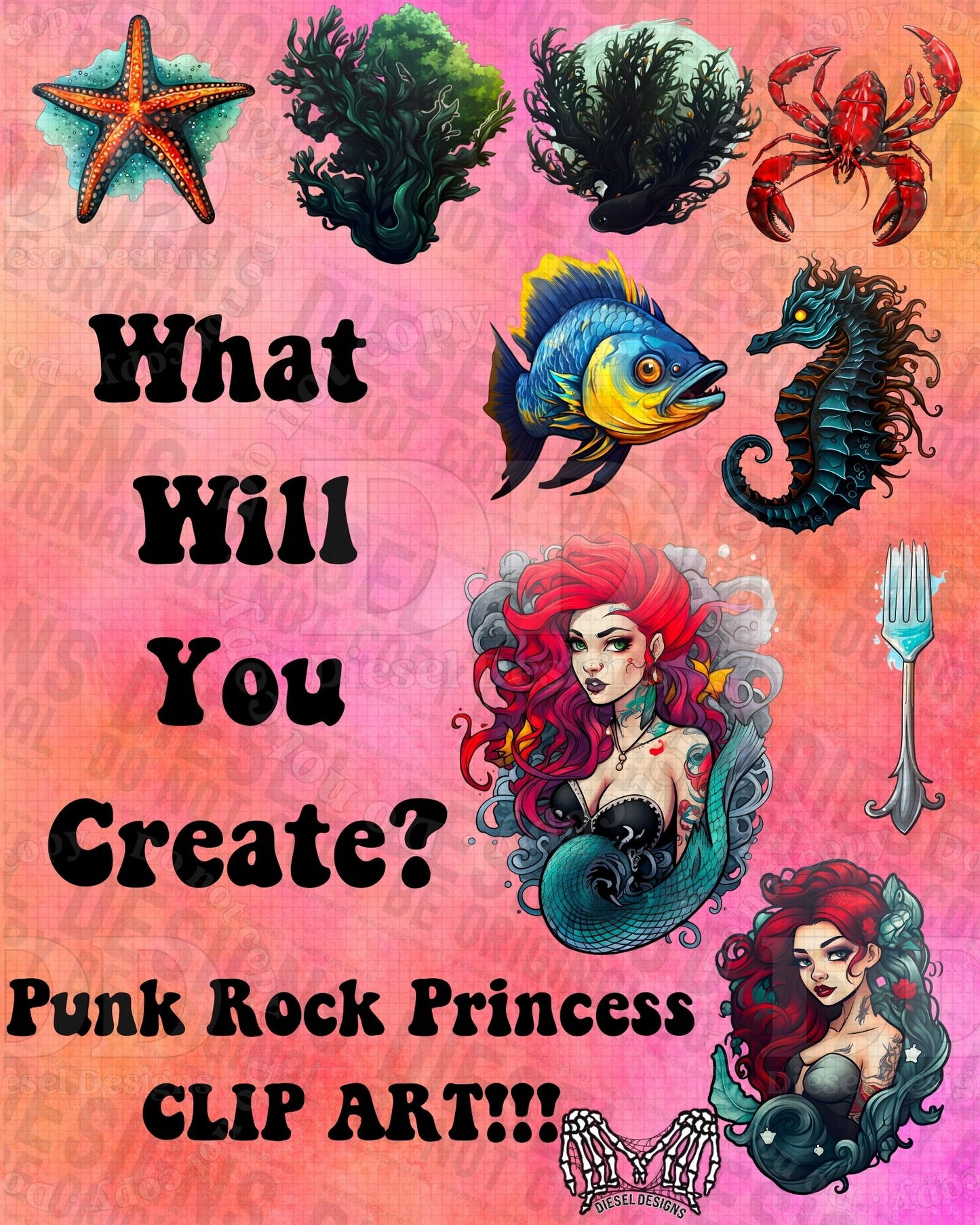 Punk Rock Princess AI Assisted Clipart | 300 DPI | Transparent PNG | Clipart | Bundle