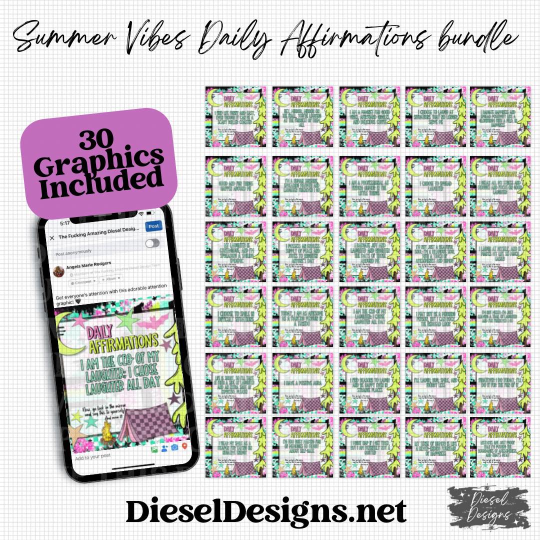 Summer Vibes Daily Affirmations | Engagement graphics | 30 Files