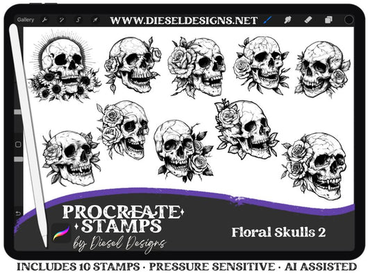 Floral Skulls 2 | PROCREATE BRUSHES/STAMPS | Digital File Only