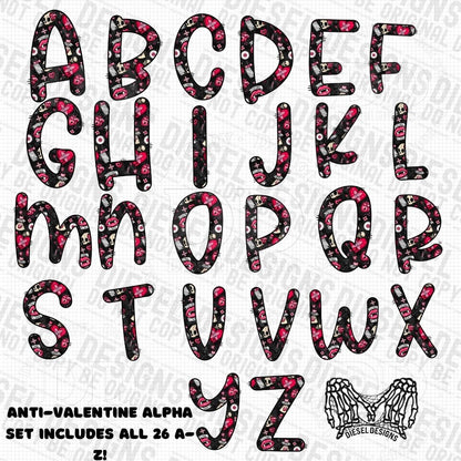 Anti-Valentine | 300 DPI | Transparent PNG | Alpha Set | A-Z Included |