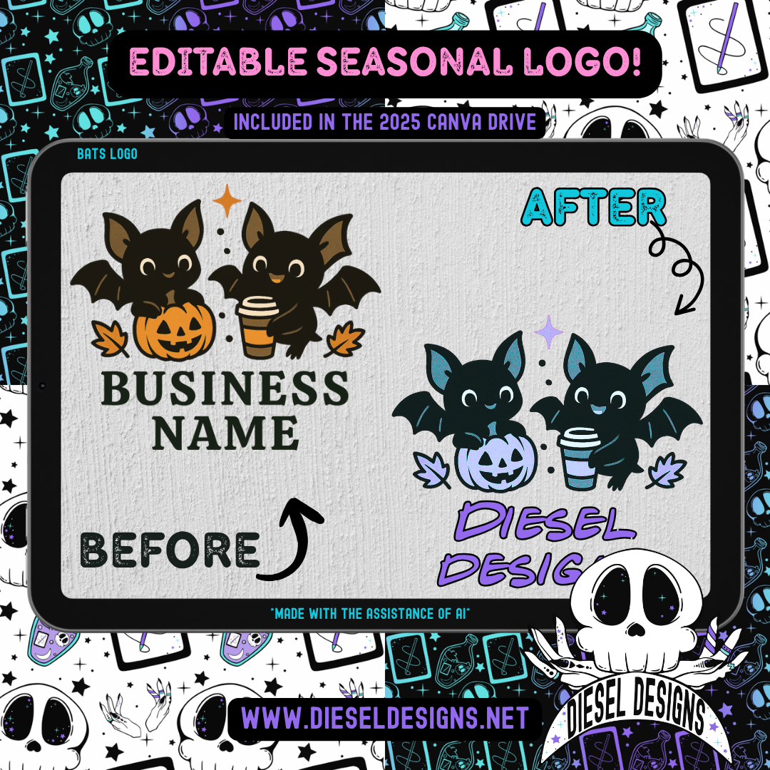 Bats Customizable Logo | Halloween Logo Template | PNG | Edit In Canva | Custom | Logo |
