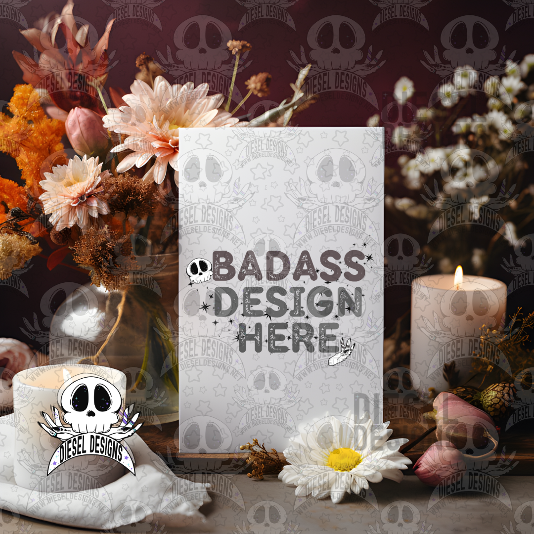 White Card Stock W/ Floral Background Mock Up Set of 3 | AI Assisted Mock UP | PNG |