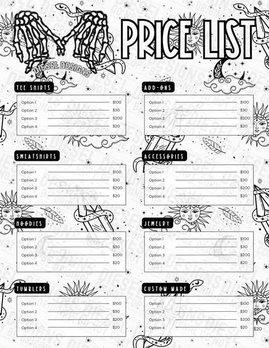 Crystals | Pricelist | Editable in CANVA