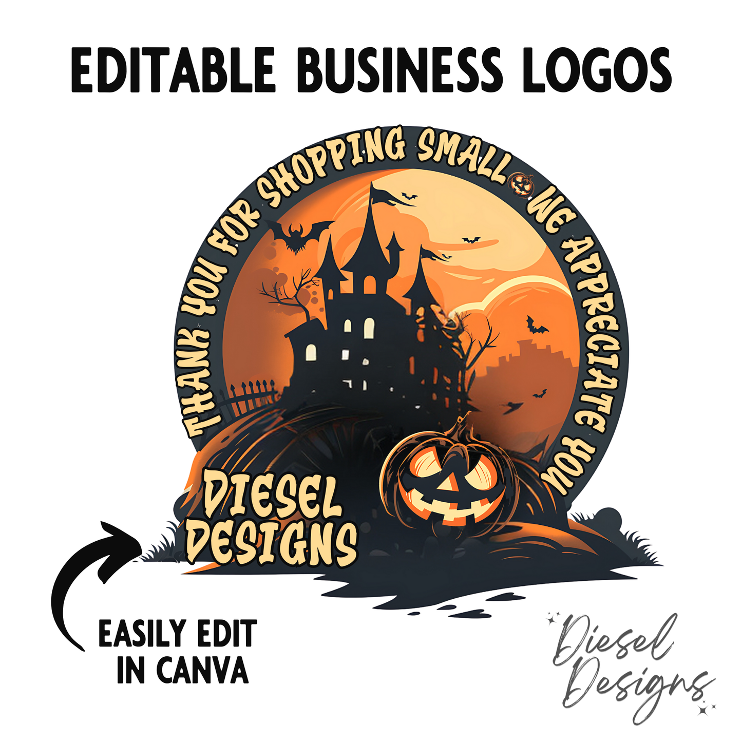 Haunted House Customizable Logo | Halloween Logo Template | PNG | Edit In Canva | Custom | Logo |