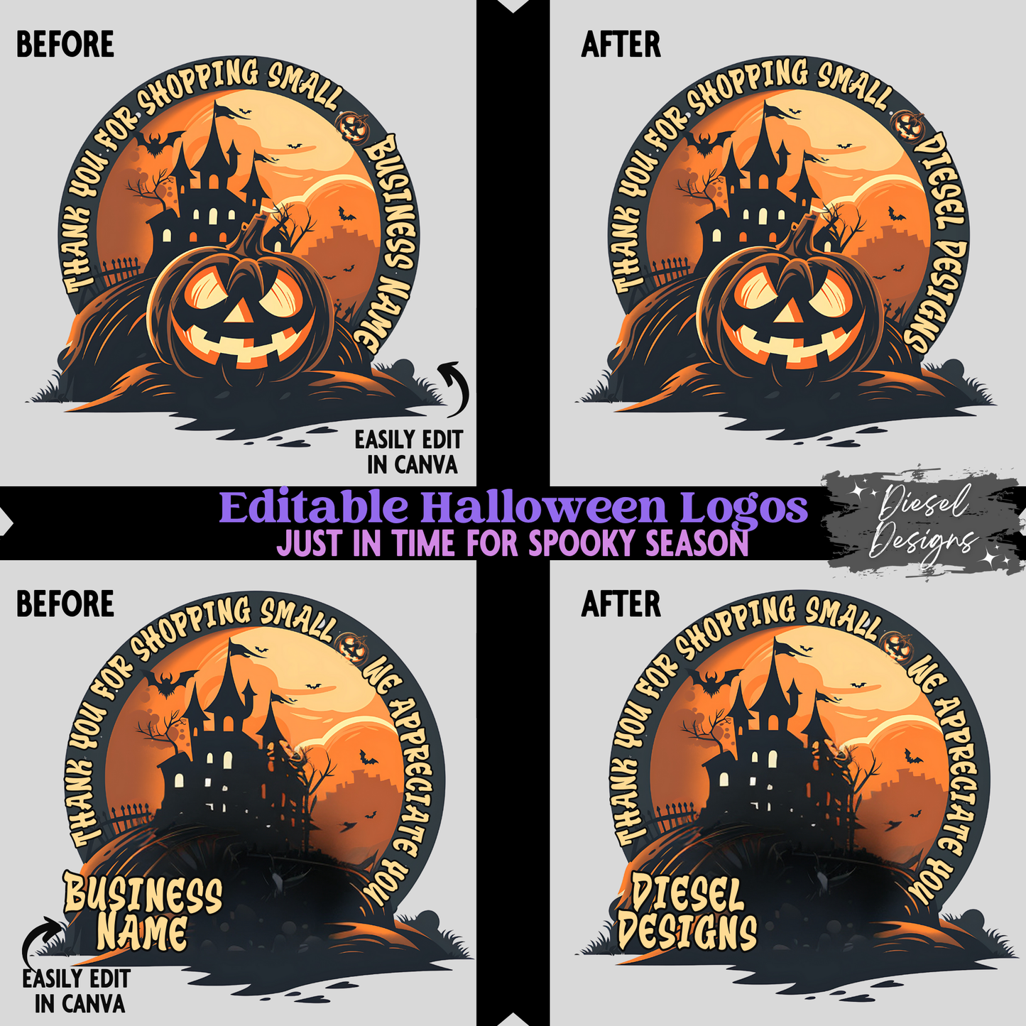 Haunted House Customizable Logo | Halloween Logo Template | PNG | Edit In Canva | Custom | Logo |