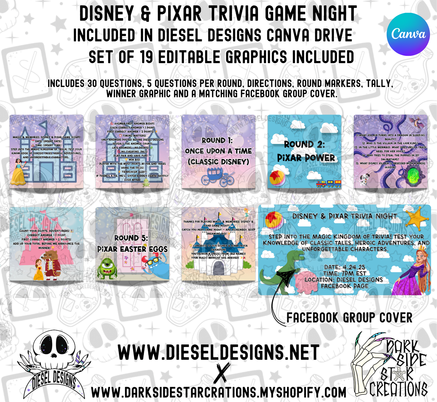 Disney & Pixar Themed Trivia Game | Canva Template | Fully Editable | Facebook | Engagement