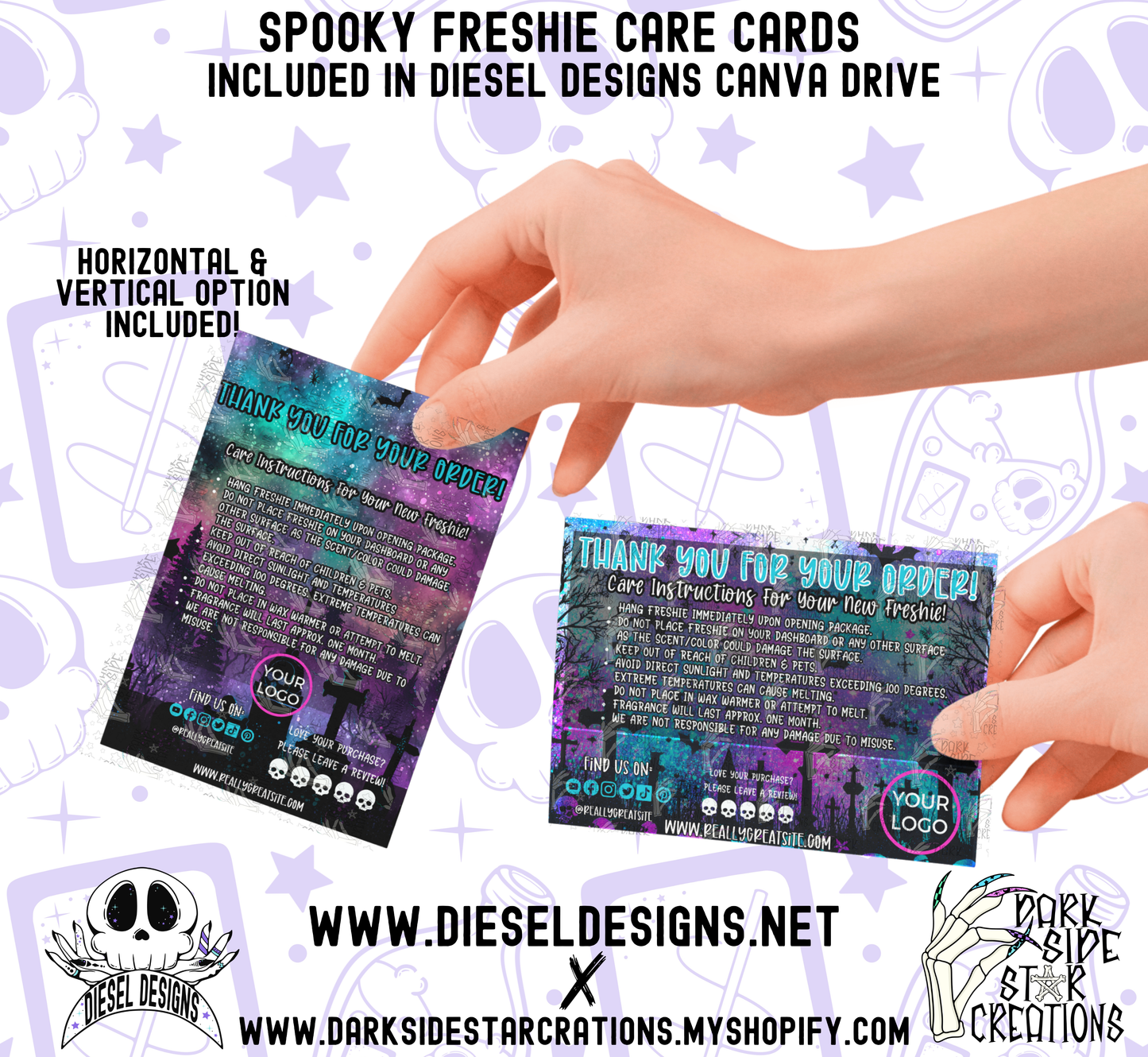 Spooky Dual Freshie Care Card | FRESHIE Care Card | Editable in CANVA