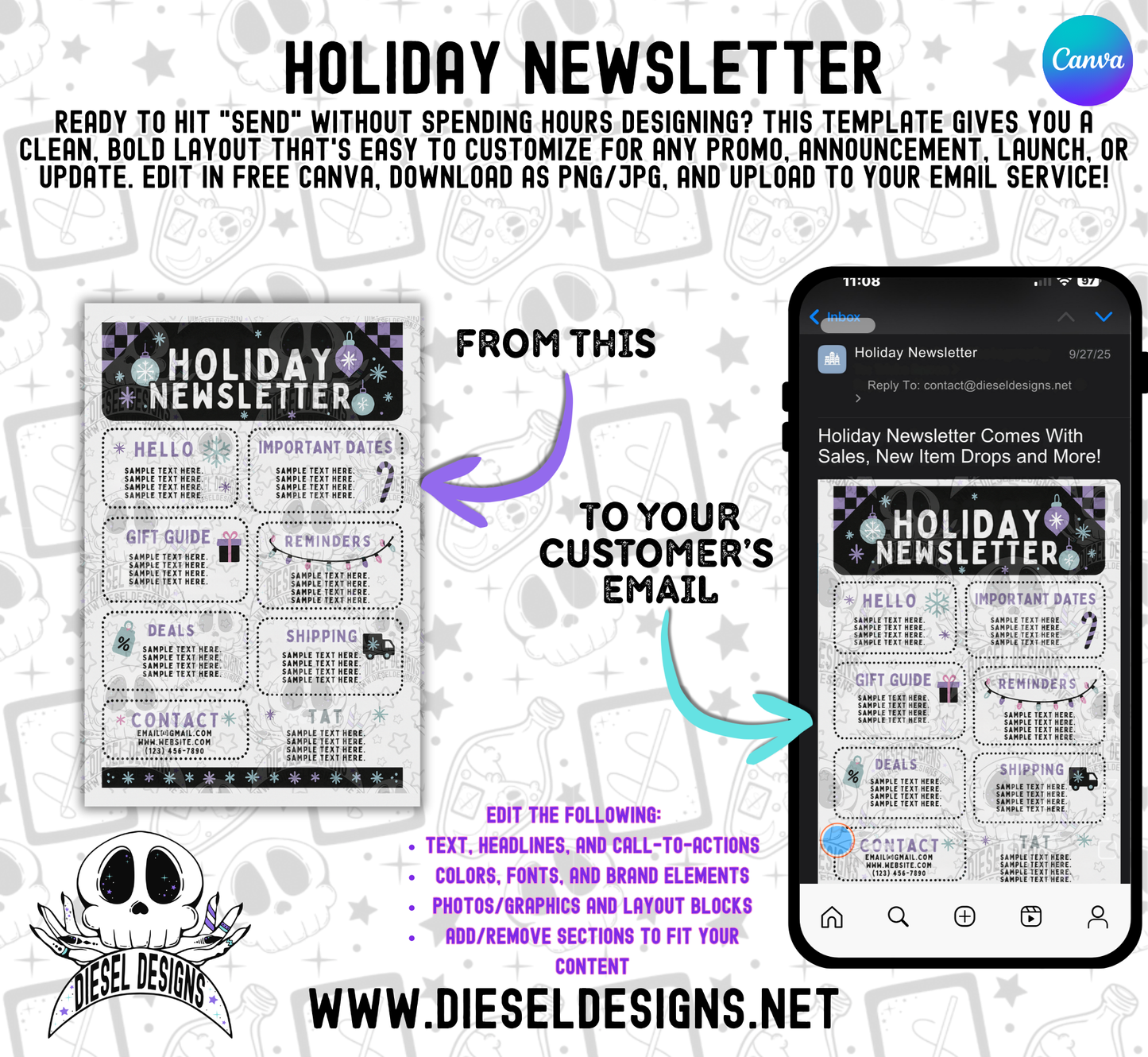 Holiday Editable Email Newsletter Template (Canva) — Plug-and-Send for Any Email Platform