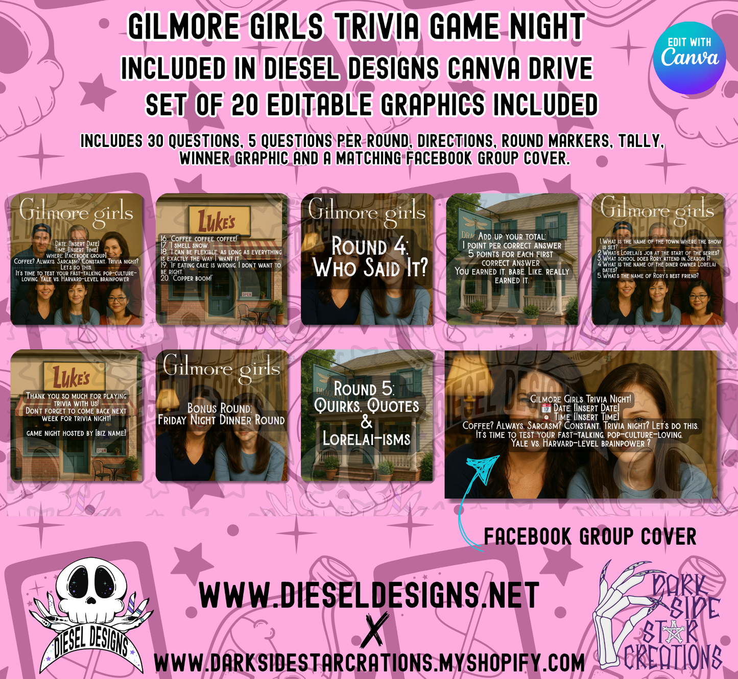 Gilmore Girls Trivia Game | Canva Template | Fully Editable | Facebook | Engagement