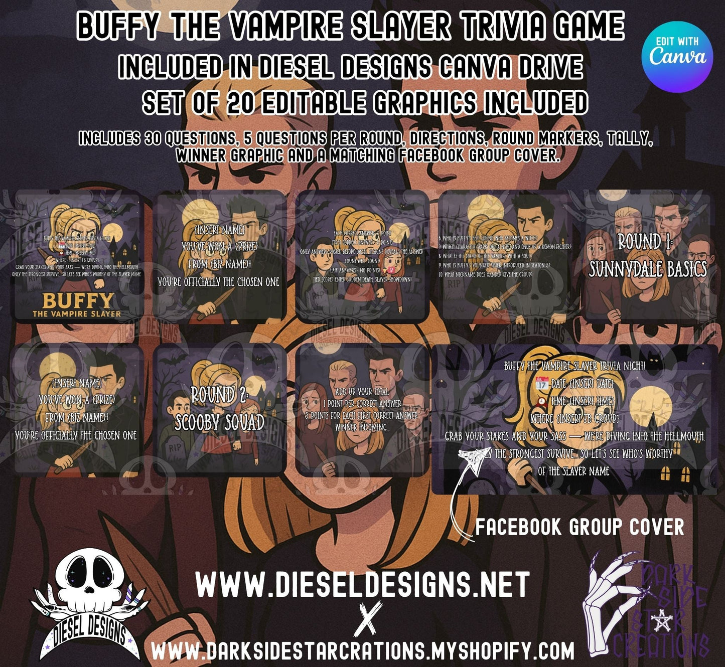 Buffy The Vampire Slayer Trivia Game | Canva Template | Fully Editable | Facebook | Engagement