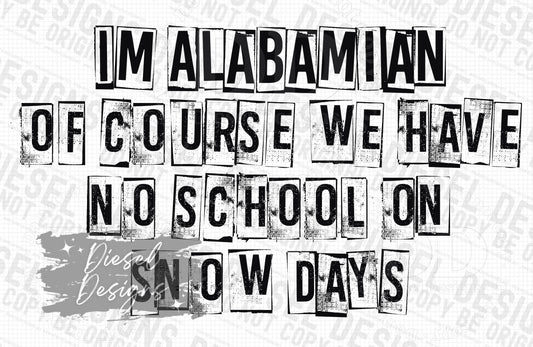 I'm an Alabamian of course we have no school on snow days | 300 DPI | Transparent PNG | Digital File Only