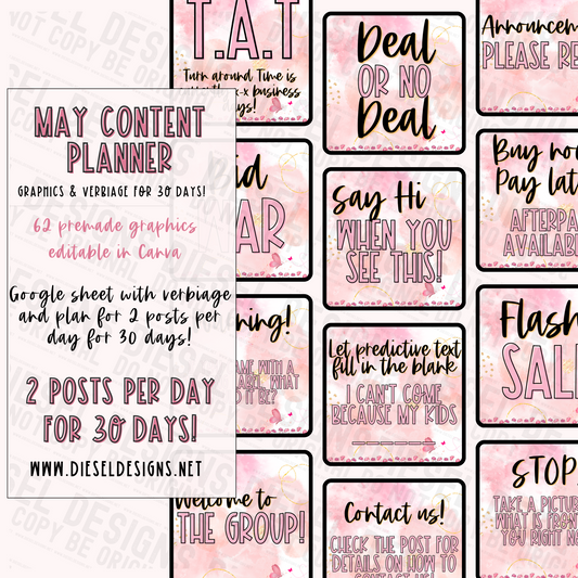 May Watercolor | Content Plan | Engagement graphics | Verbiage for 2 posts per 30 days