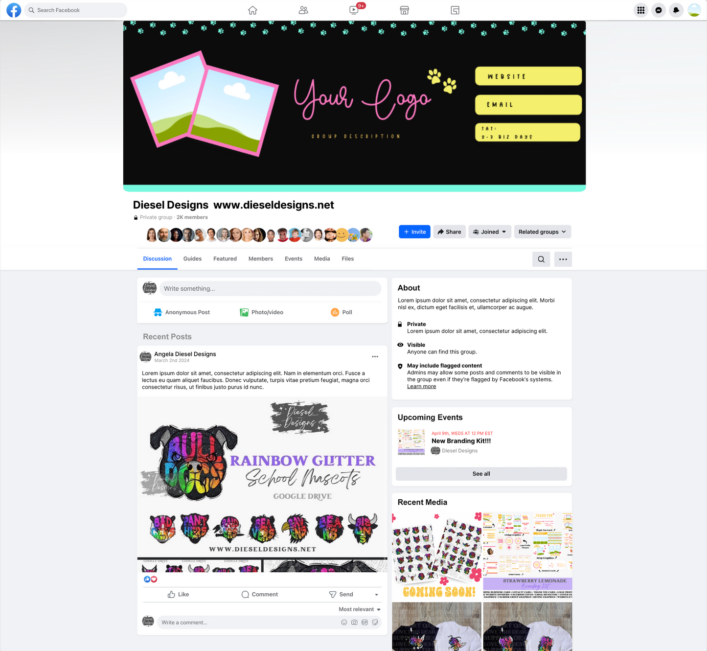 Neon Paws Branding Kit | Website Kit | Business Card | Logo | Facebook Cover | Editable in Canva
