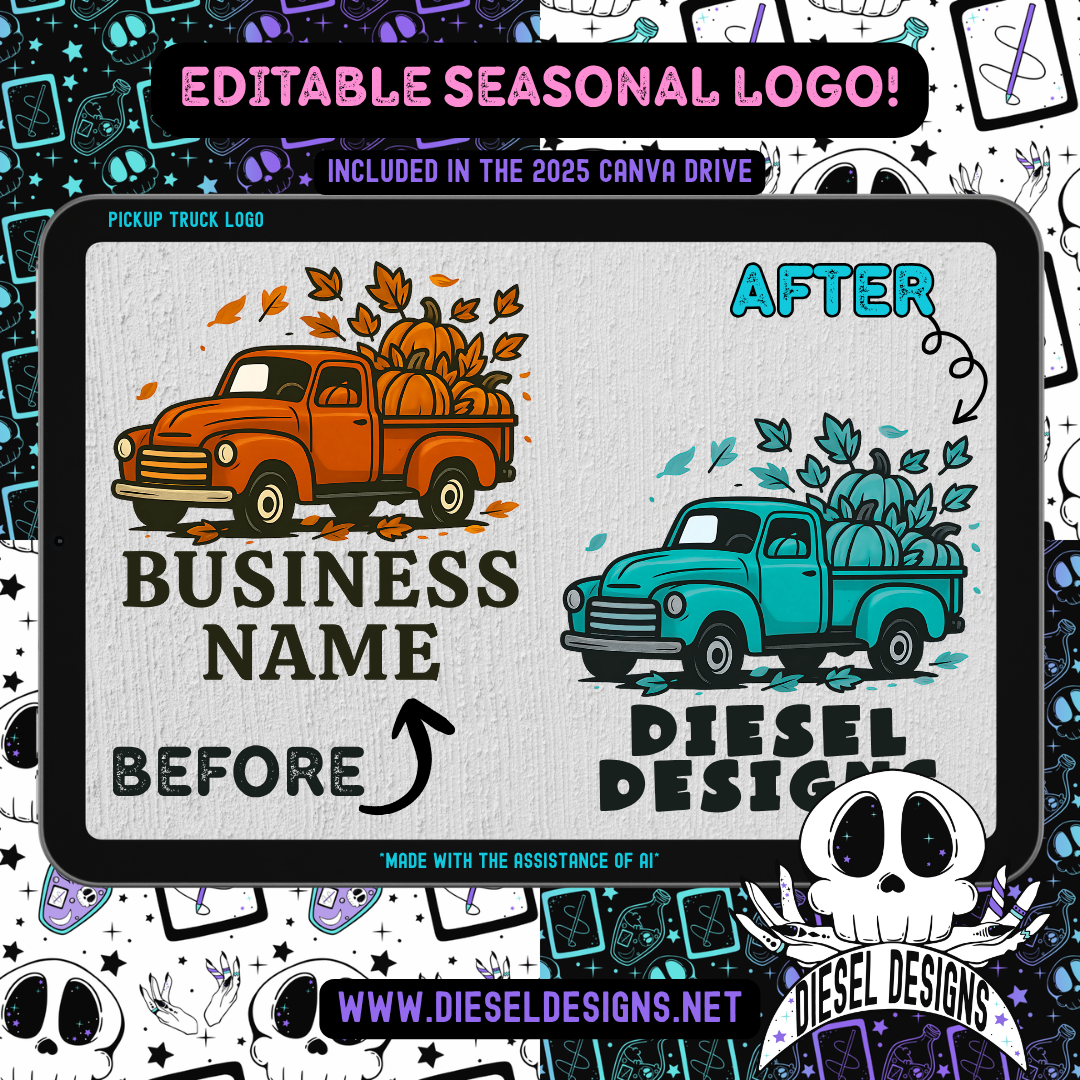 Pickup Truck Customizable Logo | Halloween Logo Template | PNG | Edit In Canva | Custom | Logo |