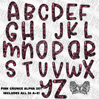 Pink & Black Grunge | 300 DPI | Transparent PNG | Alpha Set | A-Z Included |