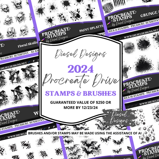 2024 Procreate Stamp & Brush Drive  | 300 DPI | Transparent PNG | Seamless | Tumbler Wraps | Clipart