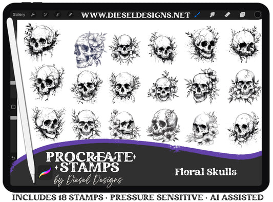 Floral Skulls | PROCREATE BRUSHES/STAMPS | Digital File Only