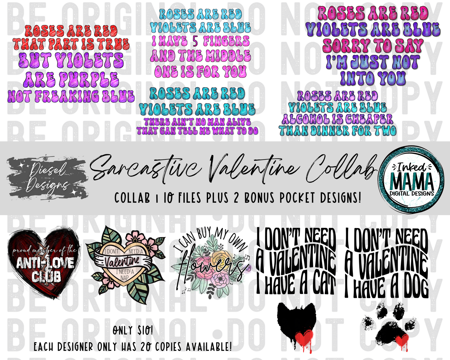 Sarcastic Valentines Collab with Inked Mama & Diesel Designs | 300 DPI | Collab
