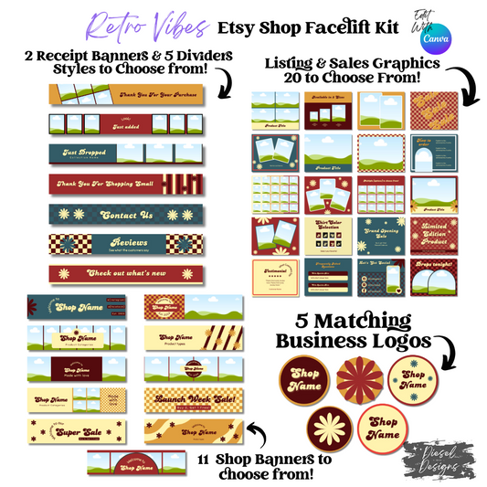 Retro Vibes Etsy Facelift Kit | Etsy Facelift Kits | Editable graphics included |