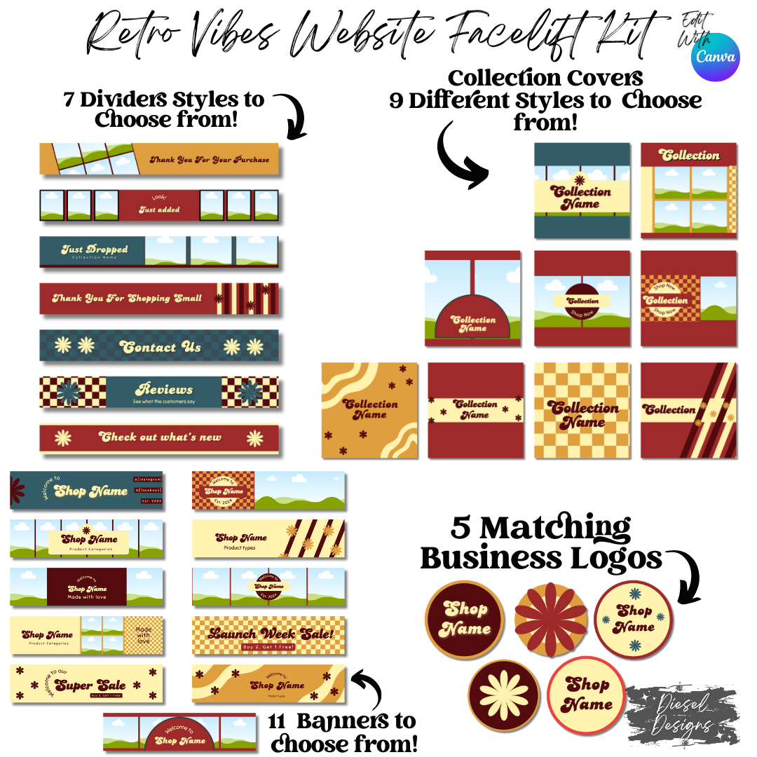 Retro Vibes Website Kit | Website Kits | Editable graphics included