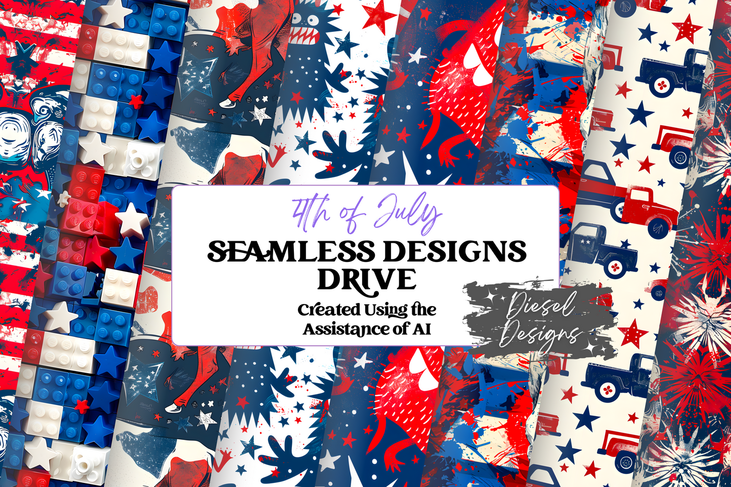 4th Of July Seamless Drive  | 300 DPI | Transparent PNG | Google Drive | AI Assisted