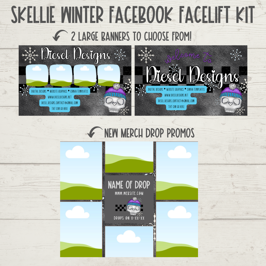 Winter Skellie Mini-Branding Kit | Website Kit | Business Card | Logo | Facebook Cover | Editable in Canva