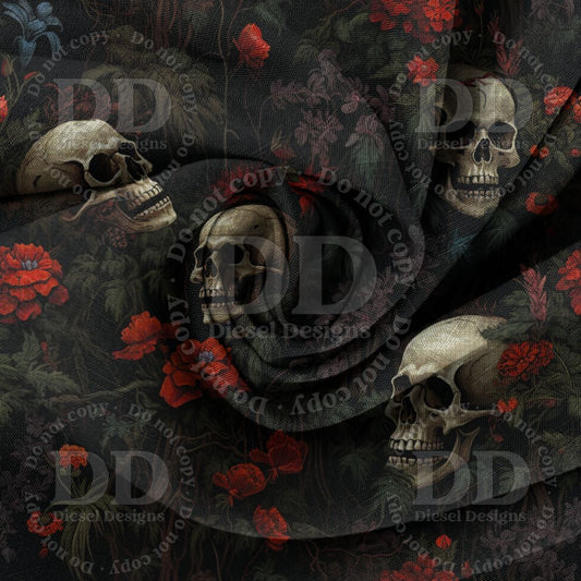 Skellie Floral (Dark) | Seamless File | 300 DPI | 12" x 12"