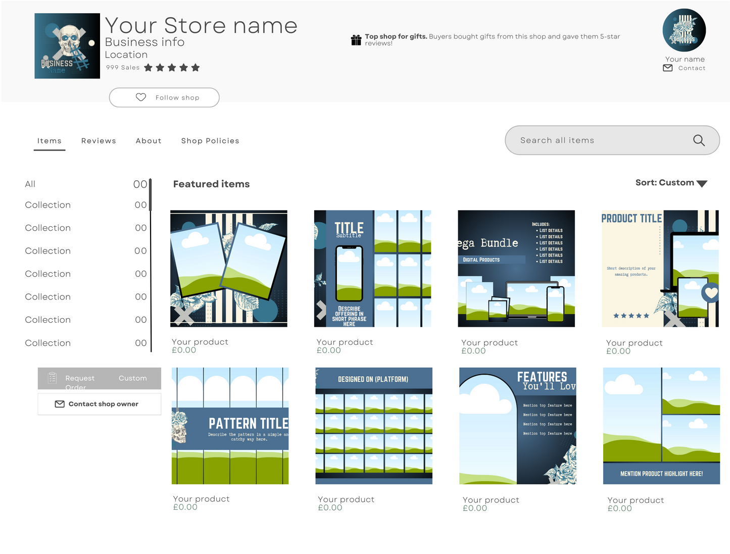 Skulls and Roses Business Branding Kit | Website Kit | Business Card | Logo | Facebook Cover | Editable in Canva