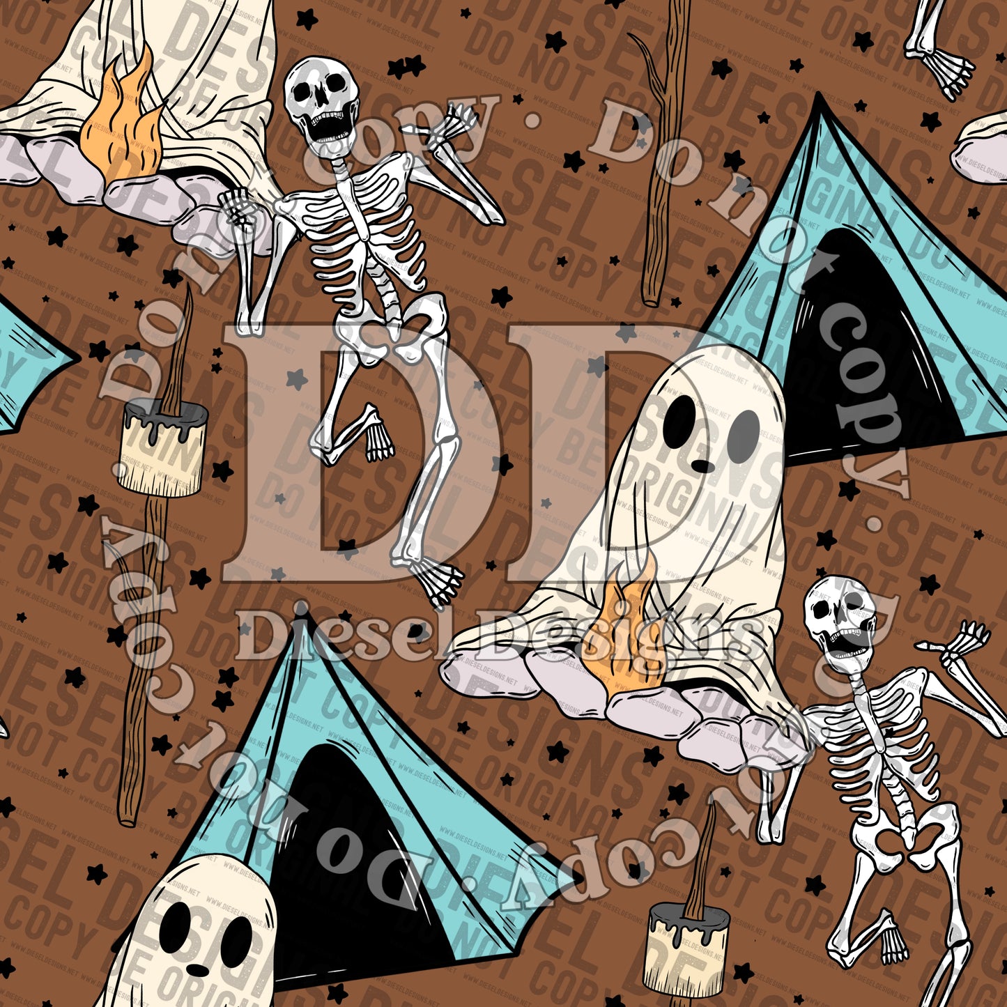 Spooky Camping Brown | 300 DPI | 12" x 12" | Seamless File