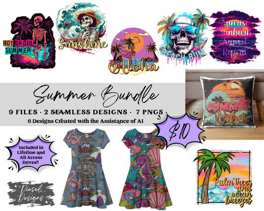 Summer Time Bundle | 300 DPI | PNG | Seamless | Tumbler Wraps | Digital File Only