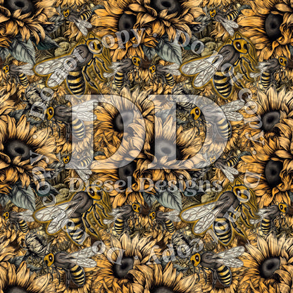 Sunflower Bees | 300 DPI | 12" x 12" | Seamless File