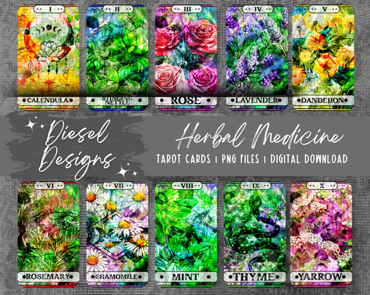 Herbal Tarot Cards | 300 DPI | PNG | Bundle | 10 Files