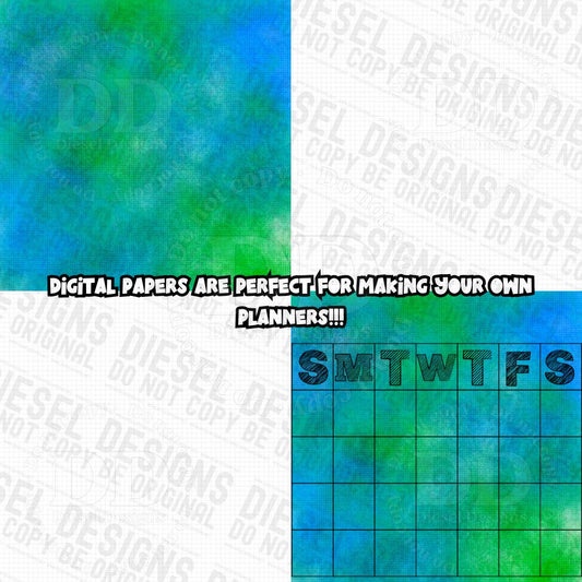 Tie Dye Blue & Green Grunge Digital Paper | 300 DPI | Transparent PNG | Clipart | Bundle