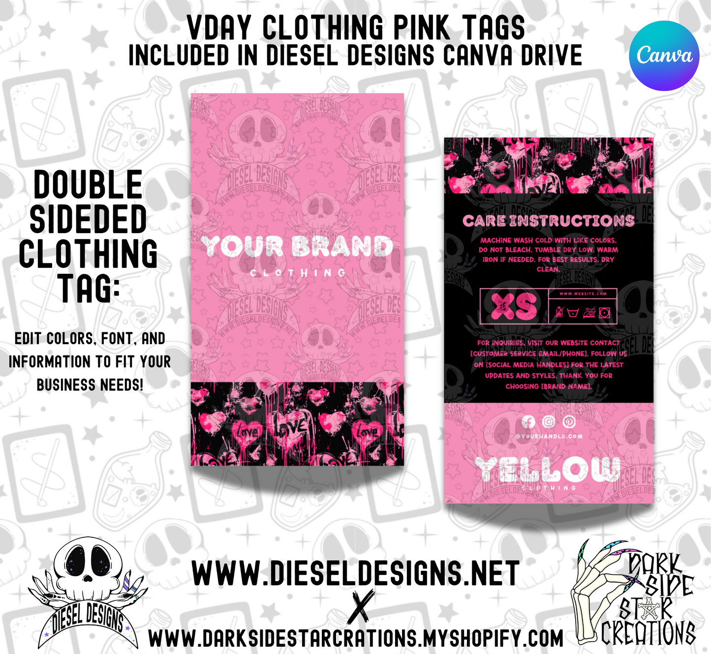 Bleeding Hearts Clothing Tag with Size Socials and Care Instructions | Clothing Tag | Editable in CANVA