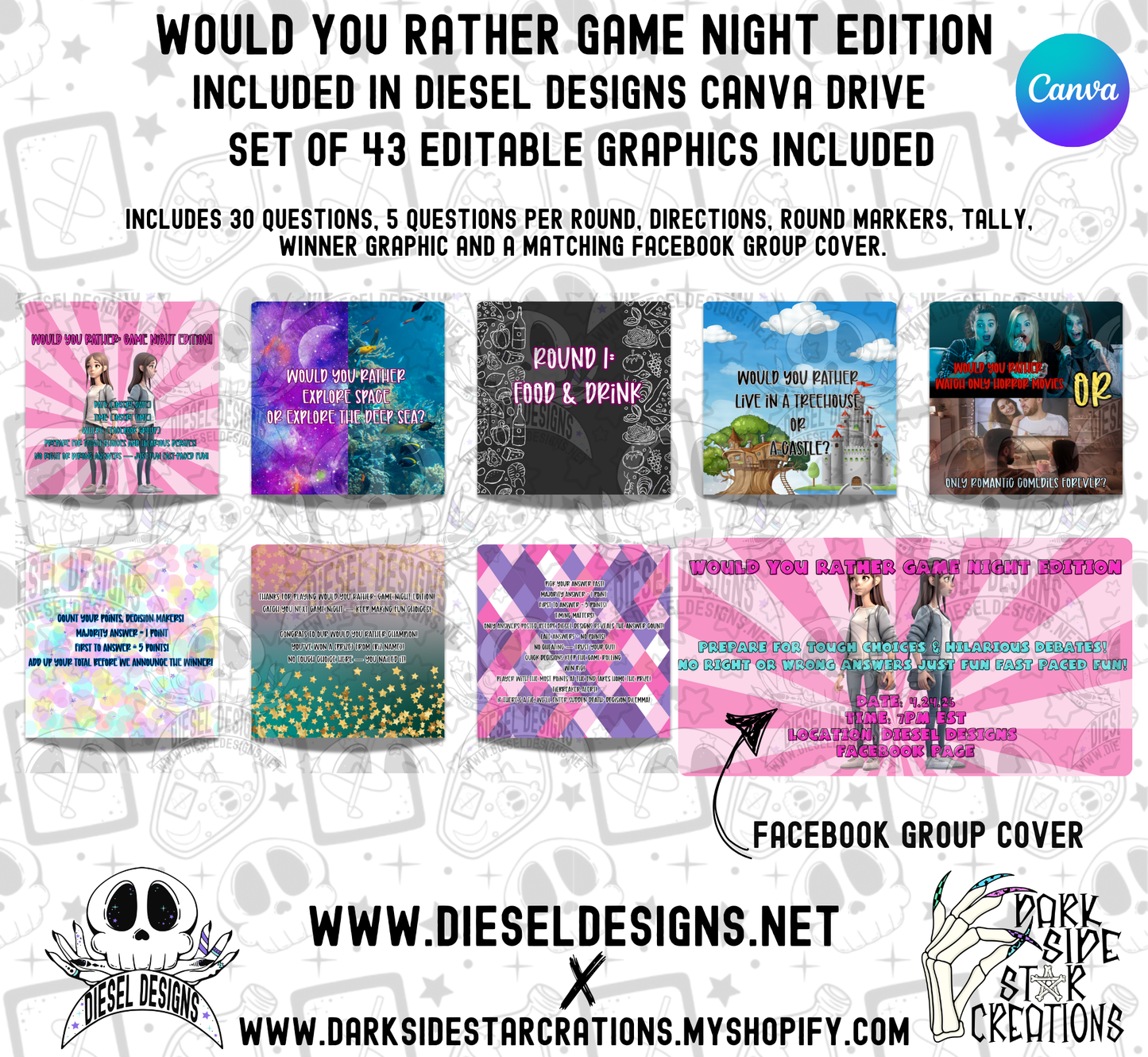 Would You Rather? Game Night | Canva Template | Fully Editable | Facebook | Engagement