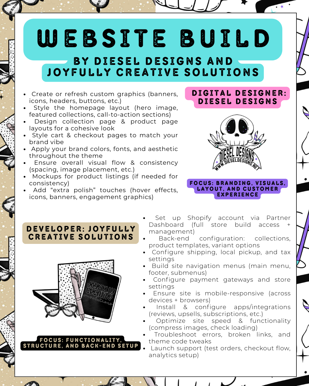Custom Shopify Website Build — Diesel Designs (Branding) + Joyfully Creative Solutions (Setup)