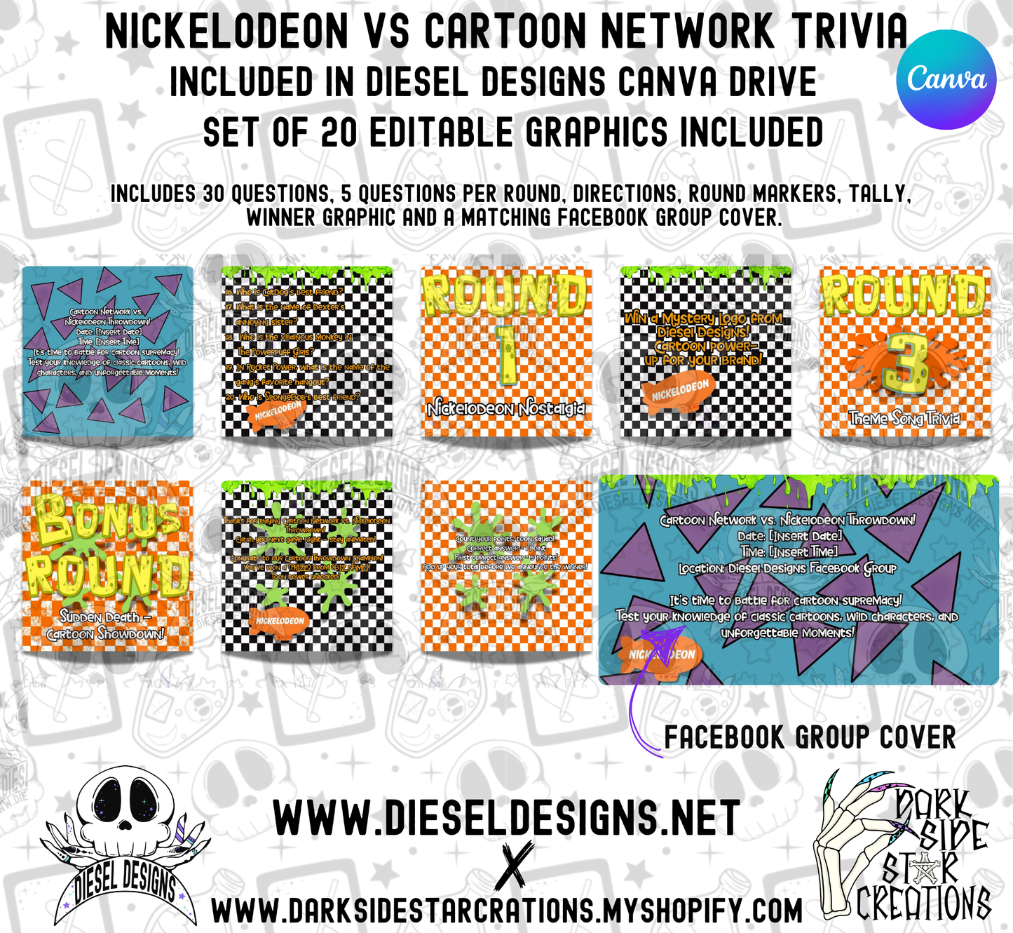 Nickelodeon VS Cartoon Network Trivia Game | Canva Template | Fully Editable | Facebook | Engagement