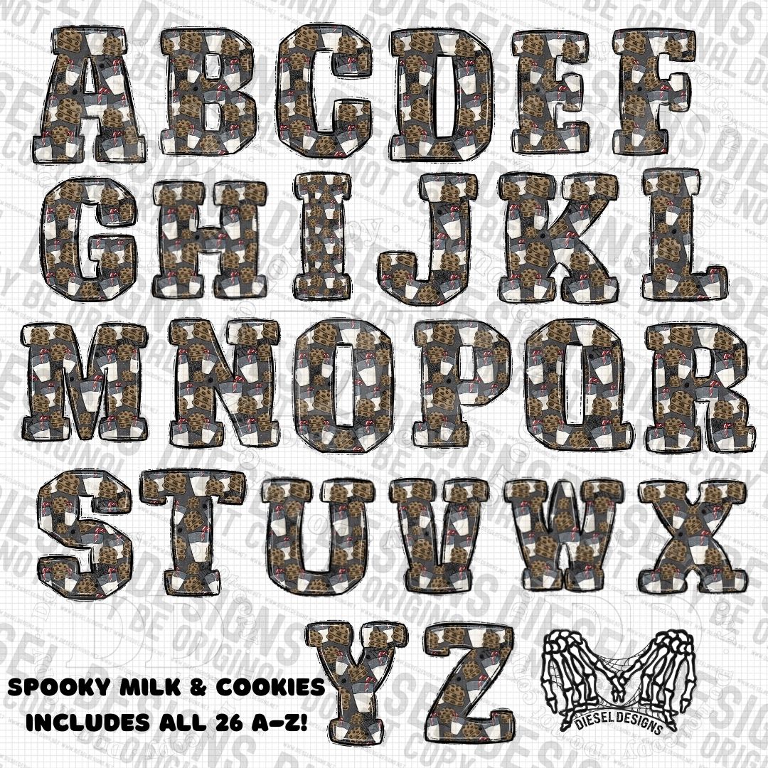 Milk & Cookies | 300 DPI | Transparent PNG | Alpha Set | A-Z Included |
