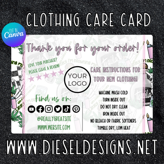 420 | CLOTHING Care Card | Editable in CANVA