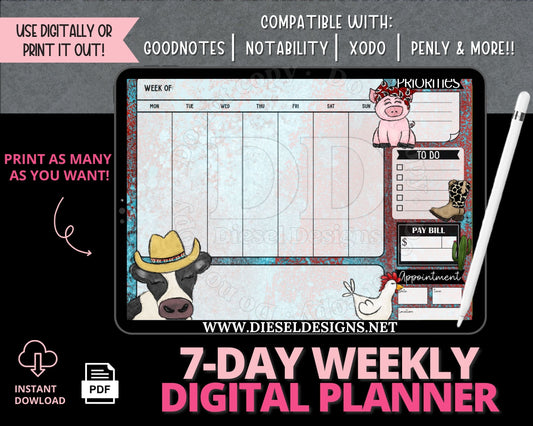 Weekly Planner 5 | 7-Day Digital Planner | 300 DPI | PNG & PDF included