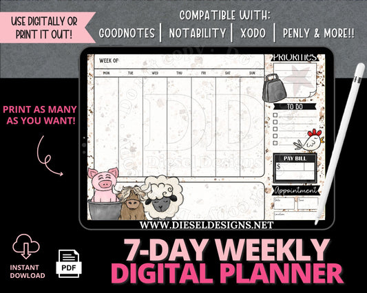 Weekly Planner 6 | 7-Day Digital Planner | 300 DPI | PNG & PDF included