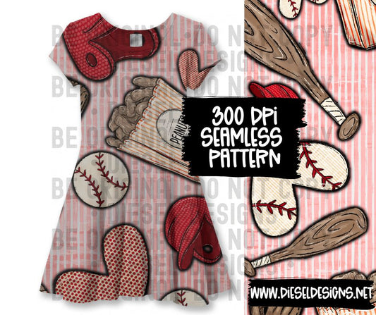 Baseball Red Sports  | 300 DPI | Seamless 12"x12" | PNG File