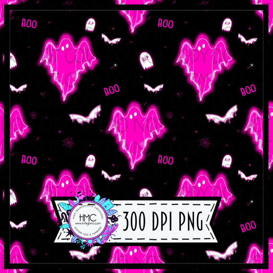 Pink glowing ghosts and bats | 300 DPI | Seamless 12"x12" | 2 sizes Included