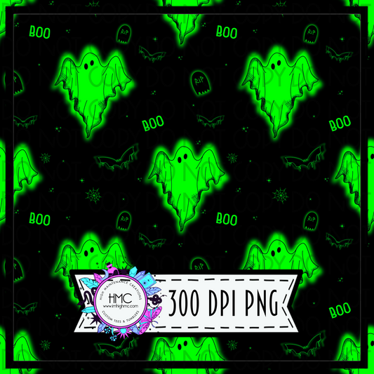 Green glowing ghosts | 300 DPI | Seamless 12"x12" | 2 sizes Included
