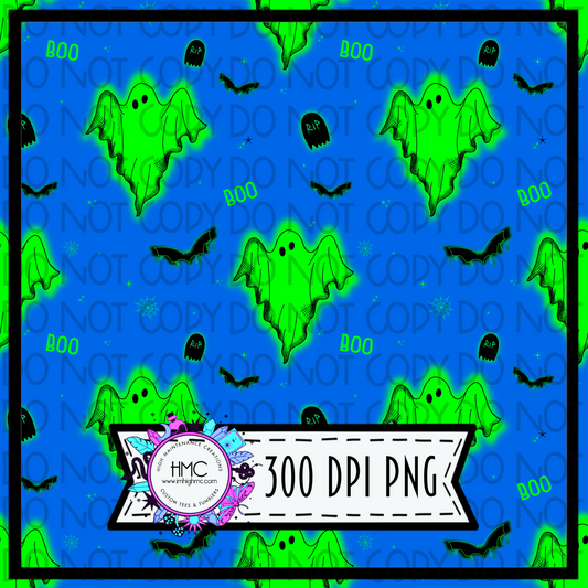 Blue & Green glowing ghost | 300 DPI | Seamless 12"x12" | 2 sizes Included