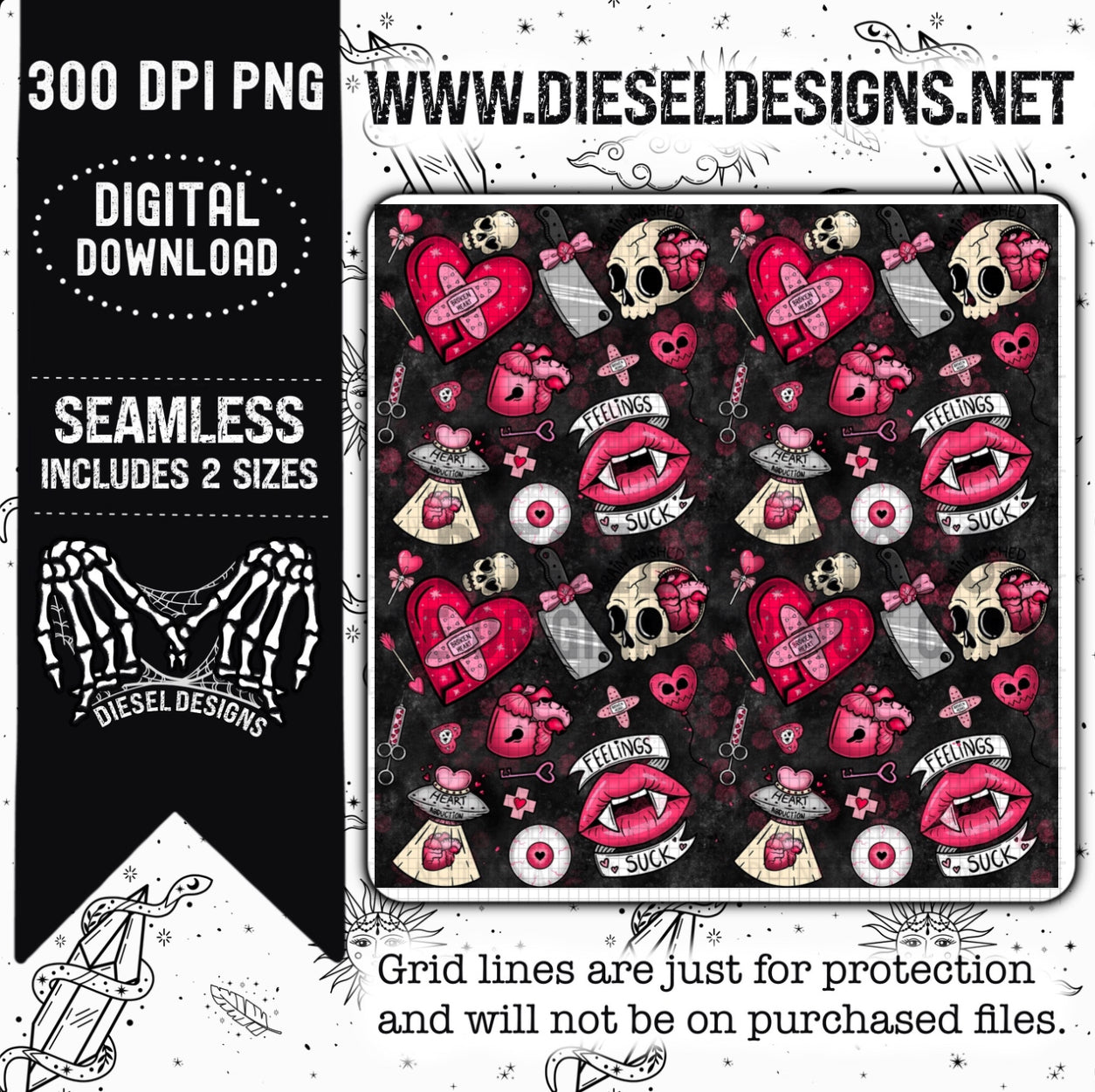 Broken Heart Seamless Pink | 300 DPI | 12" x 12" | Seamless File