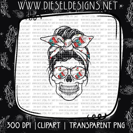 Christmas V.1 Skull Mom Bun | 300 DPI | Transparent PNG | Clipart |
