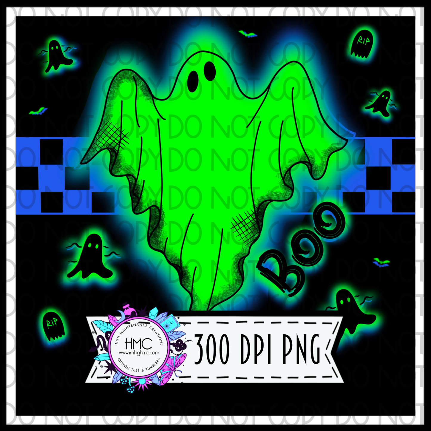 Blue & Green glowing ghost | 300 DPI | 20 oz Skinny Tumbler Wrap